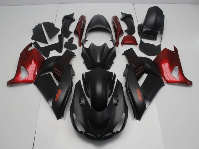 Nero Opaco & Rosso Carene Kawasaki ZX14R ZZR 1400 2006-2011